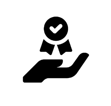 Hand holding a ribbon with a checkmark symbolizing quality assurance.
