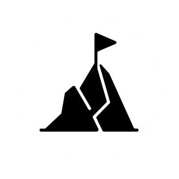 Black mountain with a flag on top inside a white circle.