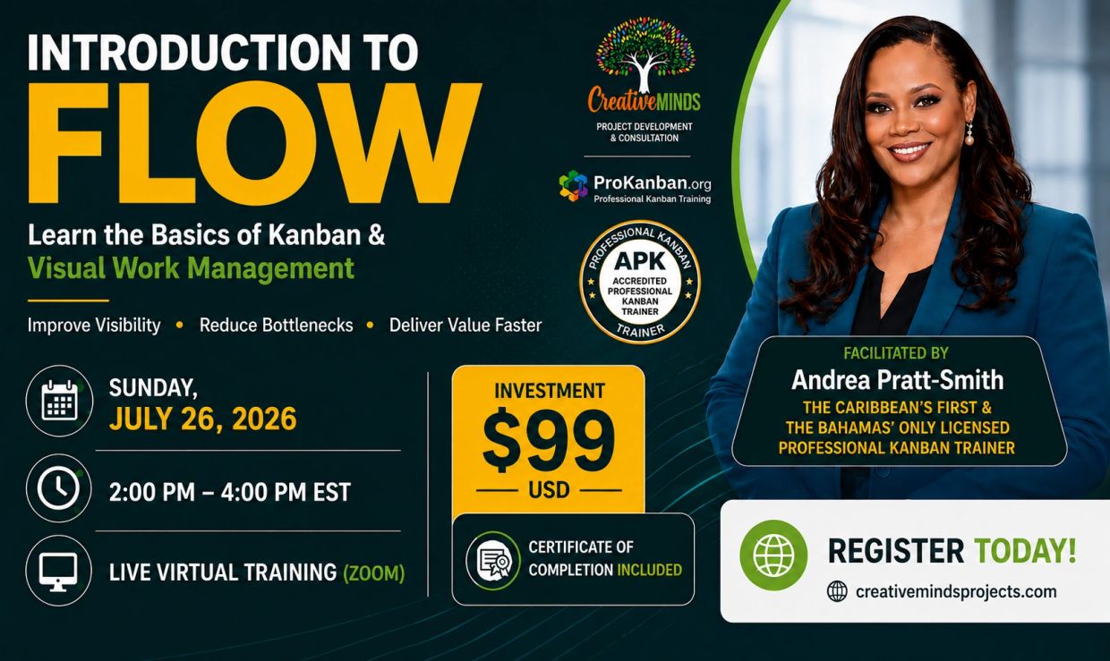 Introduction to Flow Kanban training on July 26, 2026, by Andrea Pratt-Smith.