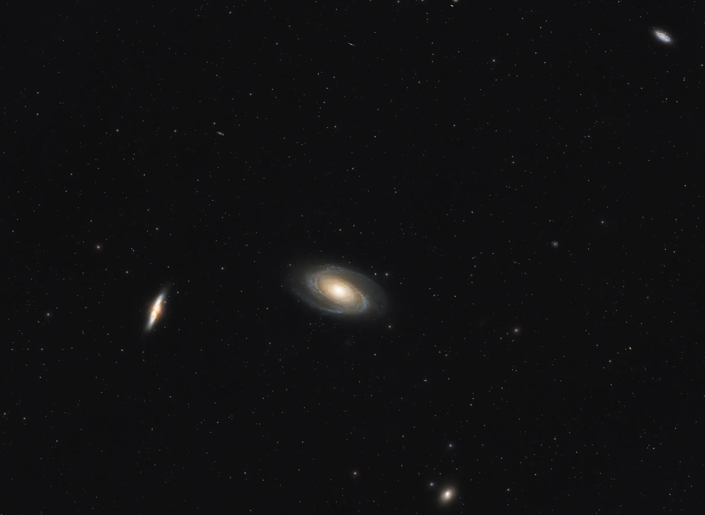 M81, and a few other galaxies! Data acquired 18 March 2023. 2 hours of data, no filters, full set of