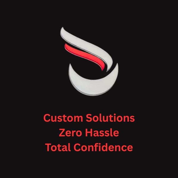 A black background with red and white text.