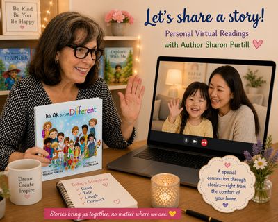 Author Sharon Purtill shares stories virtually, connecting families with kindness and inspiration.