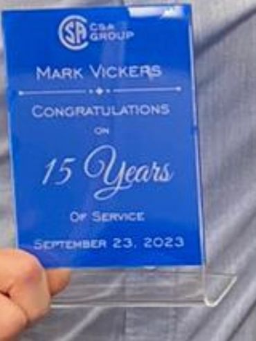 Custom and personalized work anniversary gift plaque, laser engraved and cut on acrylic
