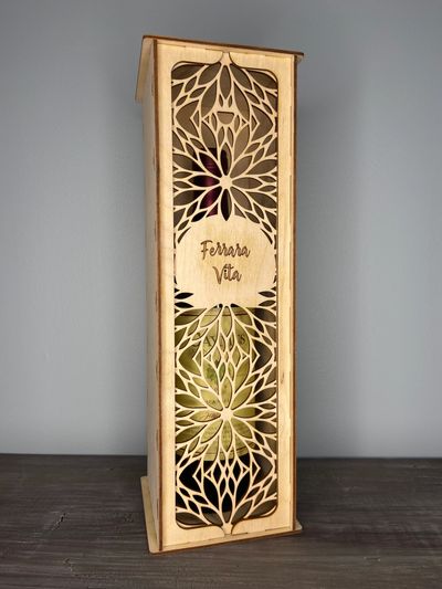 Wooden wine bottle box,personalized engraving, made by Avellino Creations using 3mm baltic birch
