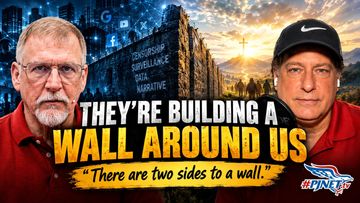 Two men with an image of a wall. One side is a data society. Christians are on the other side.