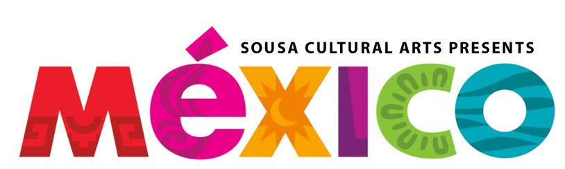Colorful graphic text spelling 'México' with cultural patterns.