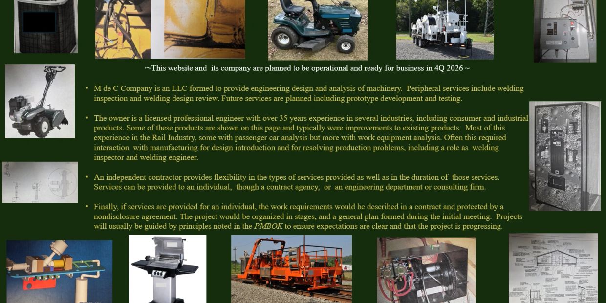 Informational page about M de C Company providing engineering and welding services.