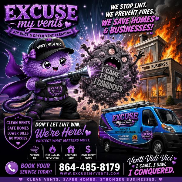 Animated purple character fights lint to prevent fires and save homes and businesses.