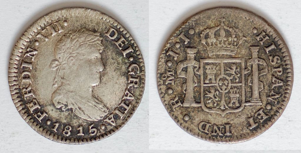 1815 Mo JJ 1/2 Real Spanish Colonial Mexico silver portrait Ferdinand VII KM-74