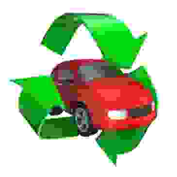 A red car being recycled