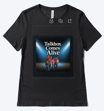 Black t-shirt featuring Talkbox Comes Alive album cover with spotlight-lit performers.