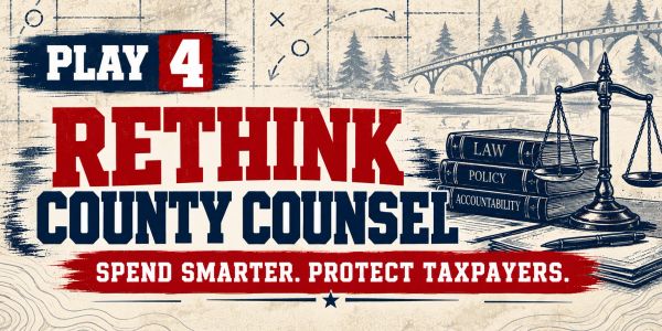 Political campaign poster for county counsel reform.