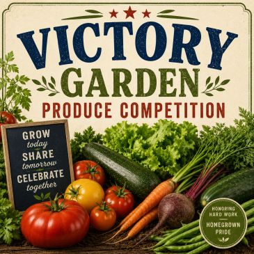 Victory Garden produce competition with fresh vegetables.