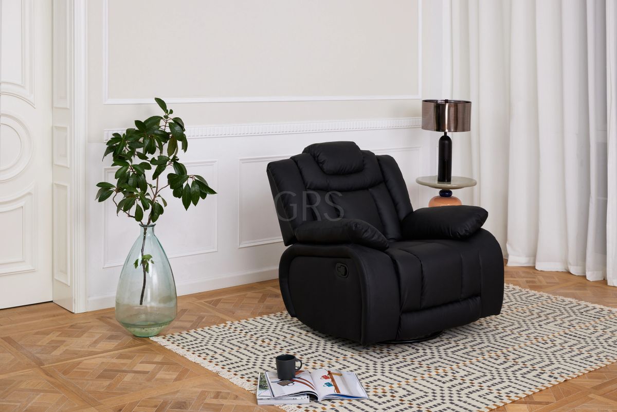Joey Recliner Black Faux Leather High Back Padded Swivel Armchair