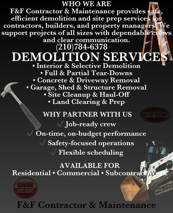 Got a project ready to go? Let us take care of the demo and prep work, setting the stage for finish!