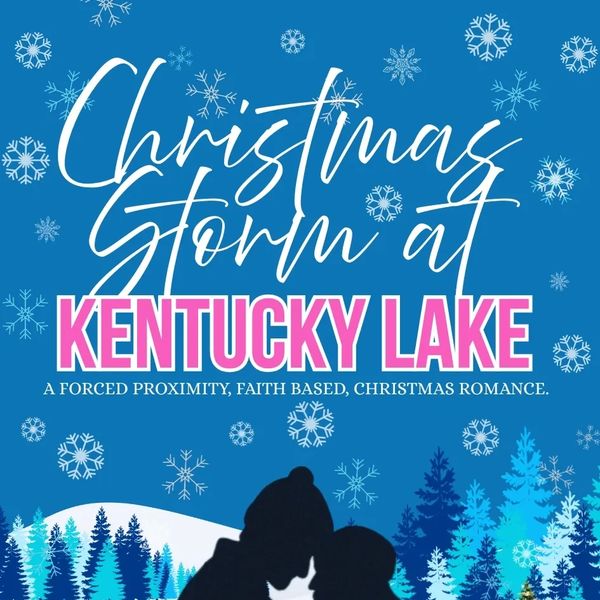 Silhouetted couple shares a tender moment in a snowy Christmas scene at Kentucky Lake.