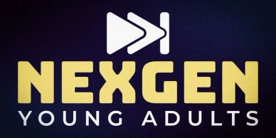 Logo for NexGen Young Adults with bold yellow and white text on a dark background.