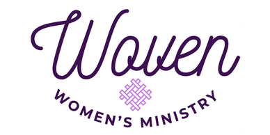 Logo for Woven Women's Ministry with a purple woven symbol.