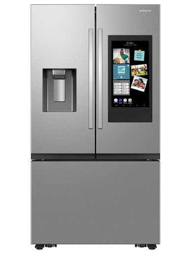 Modern Samsung refrigerator with touchscreen panel.