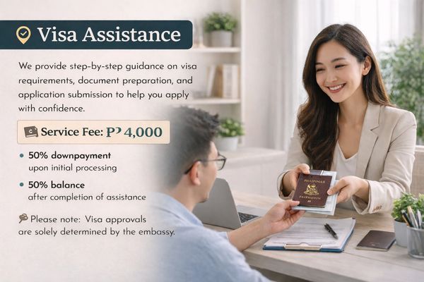 Visa assistance service offers step-by-step guidance with a ₱4,000 fee and 50% downpayment.