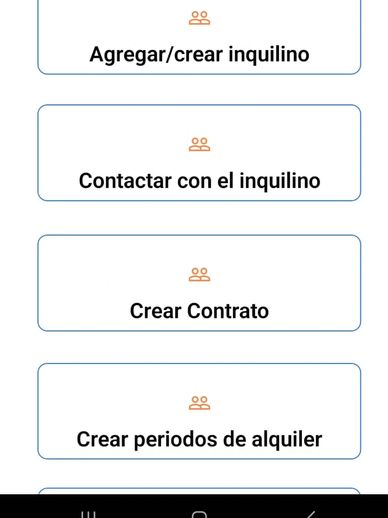 App interface with options to manage tenants and rental contracts.