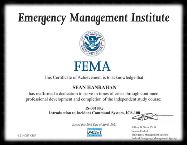 ICS-100 FEMA Certification 