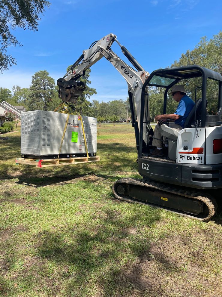 Powerhouse crew placing a standby generator at a property