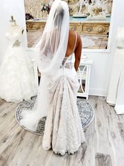 chinese dress ladies Custom White Higher Neck Lace American Bustle Wedding Dress