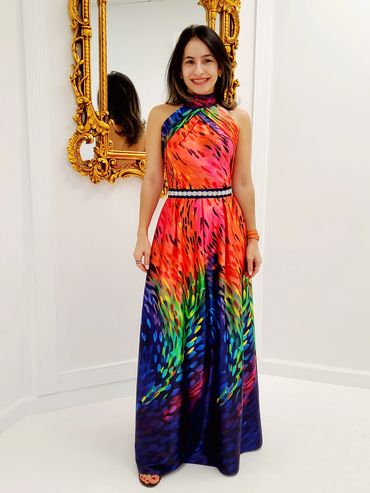 multicolor formal dress Stunning African Print Multicolor; Dress; Prom Dress Large Occasions Poly USA 9180 Sequin Multicolor