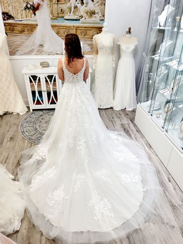 lace wedding dress bustle Wedding bustle dress in white silk
