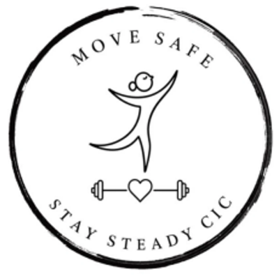 Logo of Move Safe Stay Steady CIC with a person and weights.
