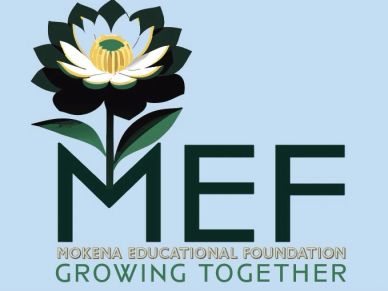 Logo of Mokena Educational Foundation with a flower and slogan.