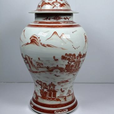1970s Japanese Kutani Satsuma Hand-Painted Porcelain Vase with Lid – 16” Vintage