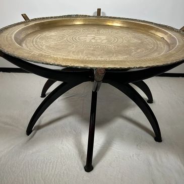 1960’s Mid Century Moroccan Brass Tray Table- 30’ Round-Spider Leg Base Boho MCM