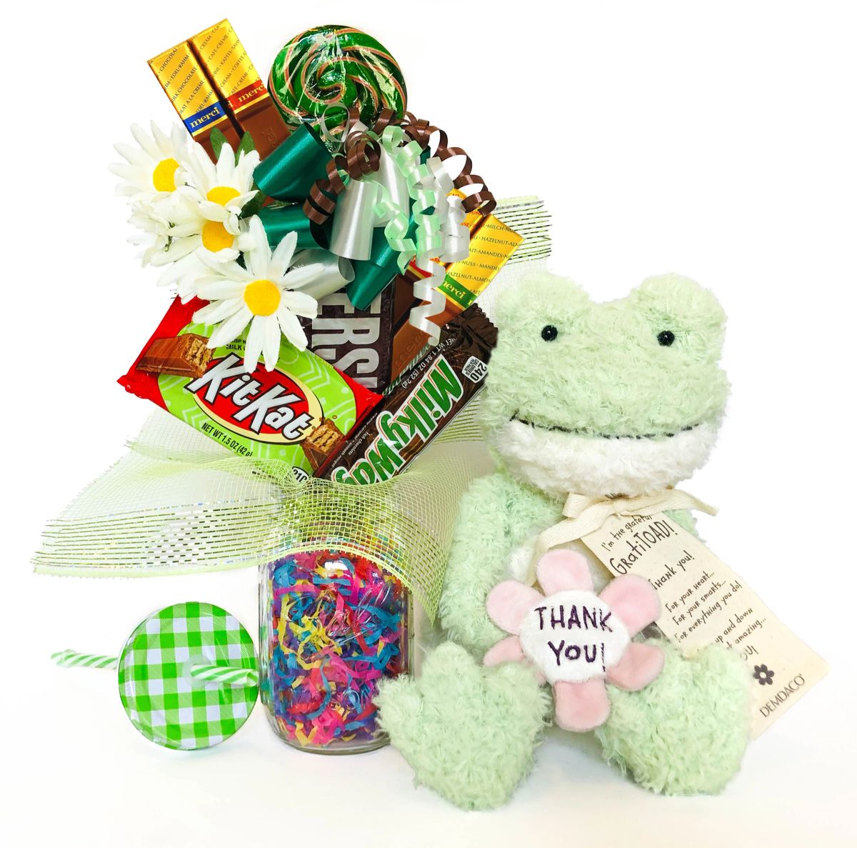 Thank You Candy Bouquet Grateful Gratitoad w/ Green Gingham Lidded Ball ...