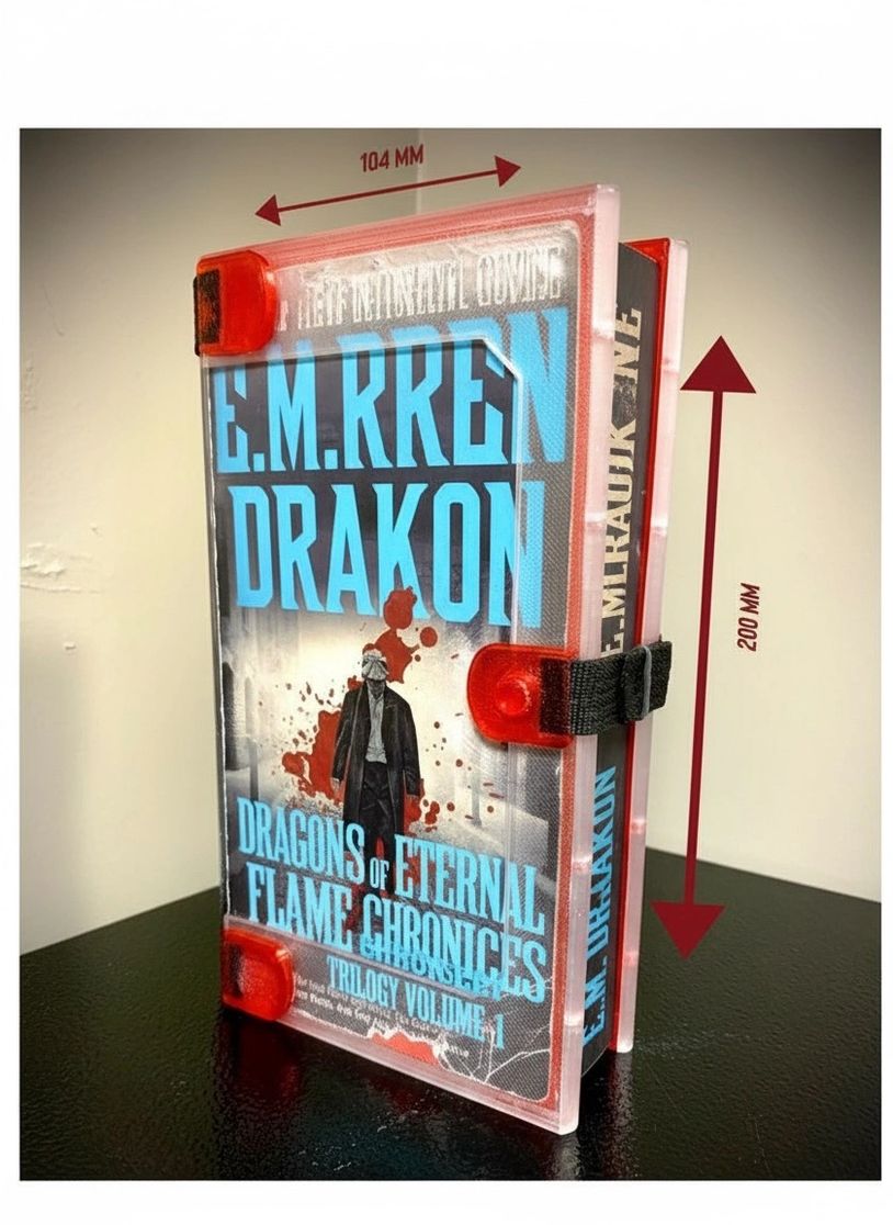 Book in a protective case with dimensions 104mm by 200mm.