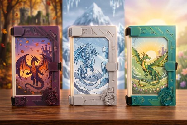 Three dragon-themed book covers representing different seasons.