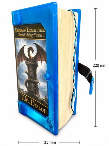 Blue book cover shaped like a dragon statue book.