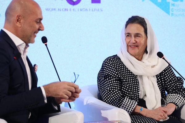 Ricardo Karam having a Fireside talk with Rula Ghani, First Lady of the Islamic Republic of Afghanis