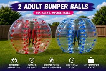 Two adult bumper balls in backyard.