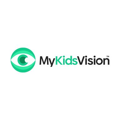 Logo featuring an eye symbol and text 'MyKidsVision' in green and black.