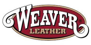 Weaver Leather logo with white and gold text on a maroon oval background.