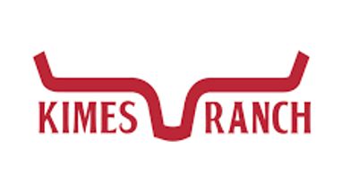 Logo with stylized bull horns and text 'Kimes Ranch'.