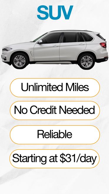 SUV rental offer with no credit needed and unlimited miles.