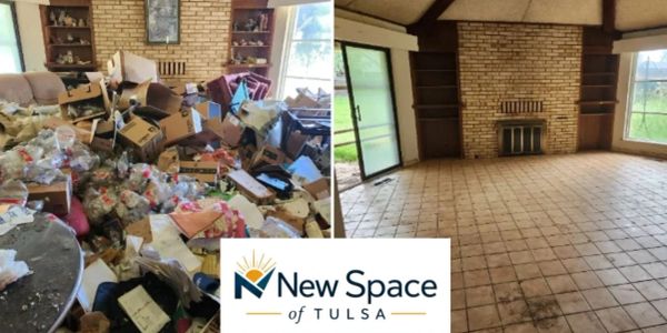 Living room before and after cleanup.