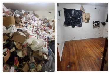 Messy room before and after cleaning.