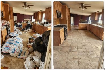 Messy kitchen transformed to clean and tidy.