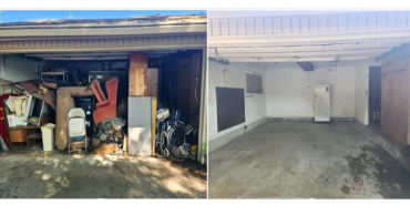 Before and after garage cleaning and decluttering.
