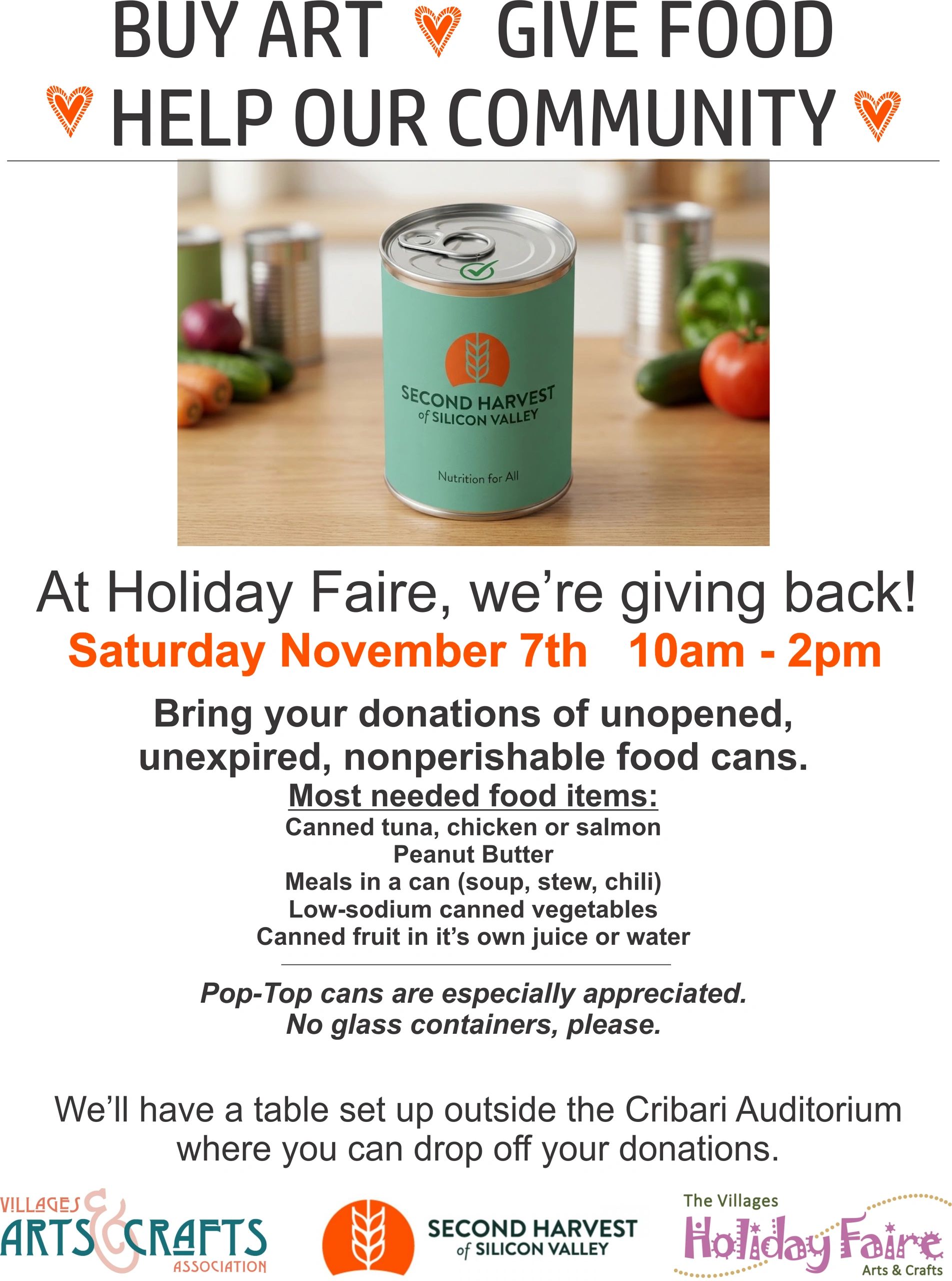 Food donation drive at Villages Holiday Faire on November 7th.