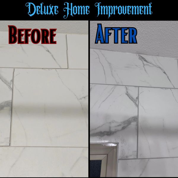Before and after marble tile cleaning showing brighter, cleaner surfaces.
